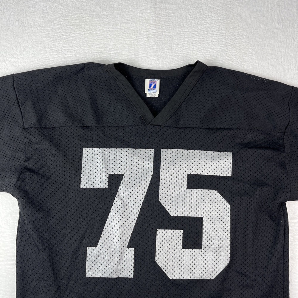 Oakland Raiders Jersey Men Large Black Logo 7 Football #75 Print V-Neck Pullover